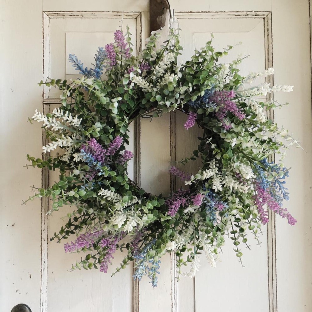 Wire Vine Wreath, Lavender, Blue White‎ Berries, Front Door, Spring, Summer